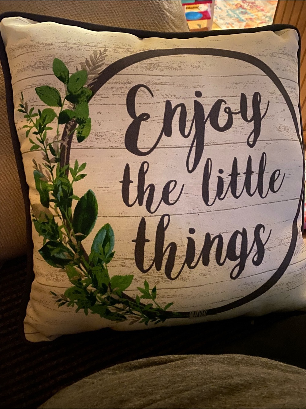Enjoy the Little Things Decorative Throw Pillow - White & Green